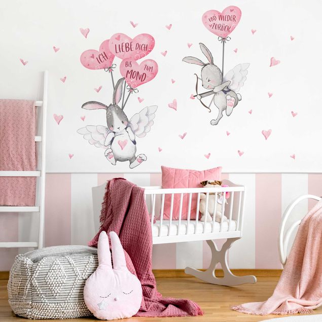 Wanddeko Babyzimmer Ich liebe dich Hasen Rosa