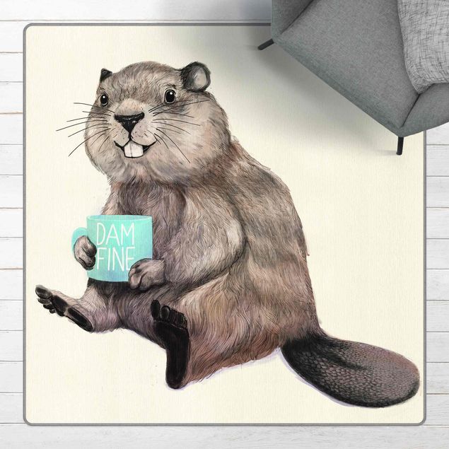 Wanddeko braun Illustration Biber mit Kaffeetasse