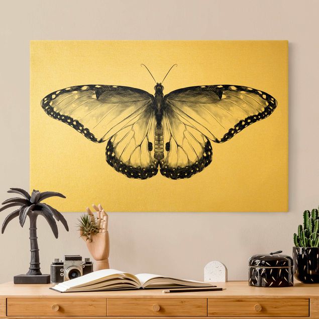 Wandbilder Schmetterlinge Illustration fliegender Blauer Morpho Schwarz