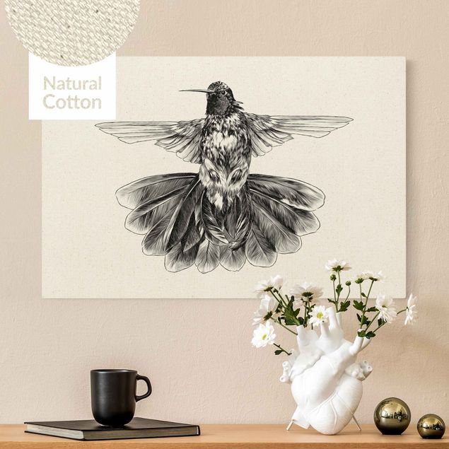Wanddeko Wohnzimmer Illustration fliegender Kolibri Schwarz