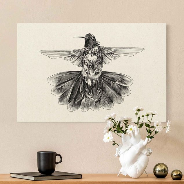 Wanddeko Büro Illustration fliegender Kolibri Schwarz