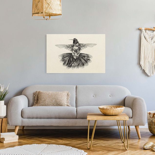 Leinwand Vögel Illustration fliegender Kolibri Schwarz