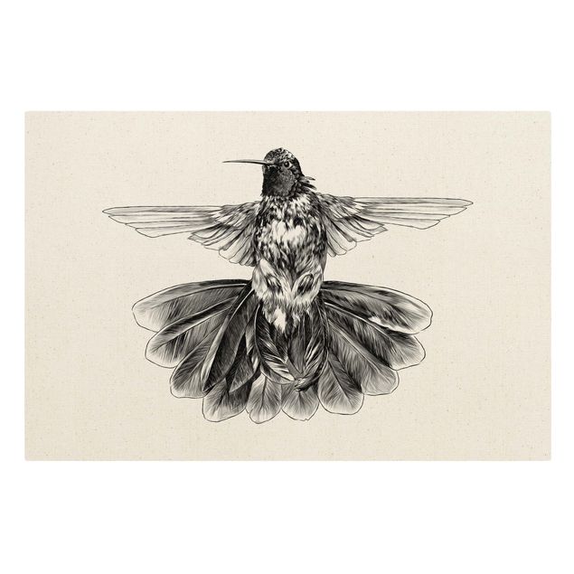Wanddeko schwarz Illustration fliegender Kolibri Schwarz