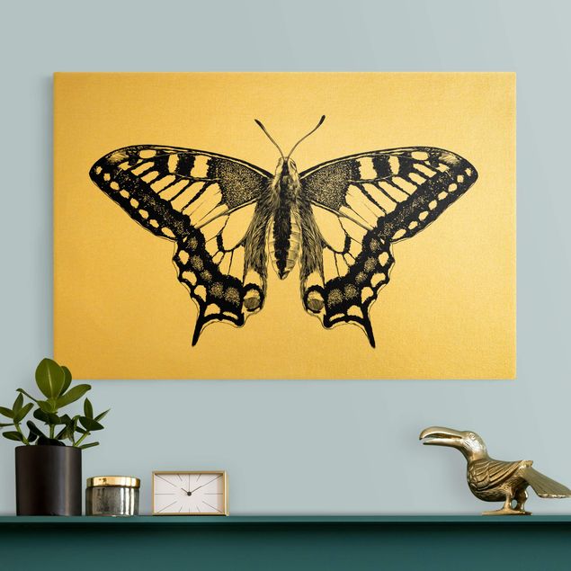 Wandbilder Schmetterlinge Illustration fliegender Schwalbenschwanz Schwarz