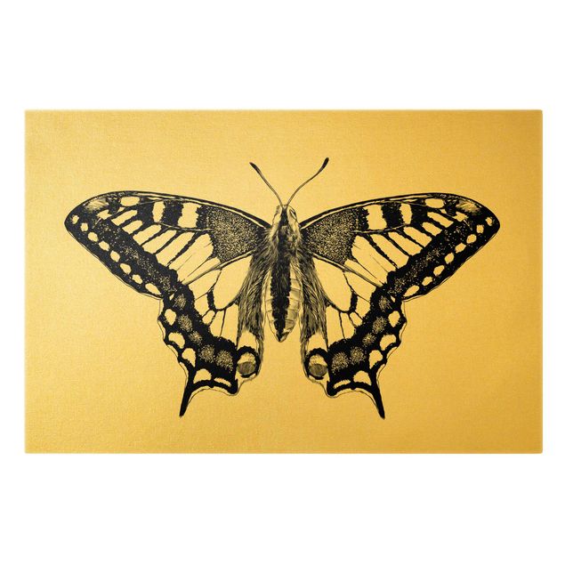 Wanddeko über Sofa Illustration fliegender Schwalbenschwanz Schwarz