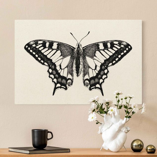 Wanddeko Büro Illustration fliegender Schwalbenschwanz Schwarz