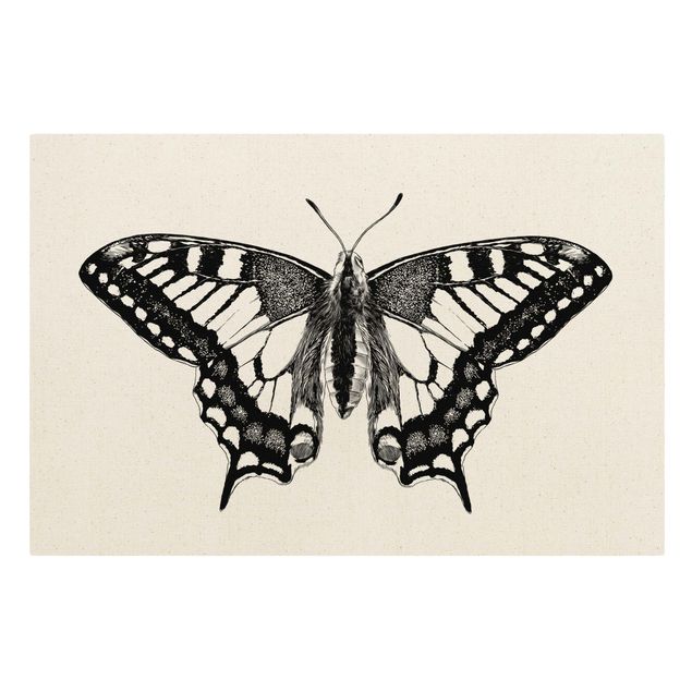 Wanddeko über Sofa Illustration fliegender Schwalbenschwanz Schwarz