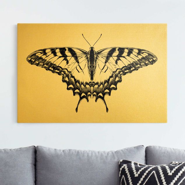 Wanddeko Wohnzimmer Illustration fliegender Tiger Schwalbenschwanz Schwarz
