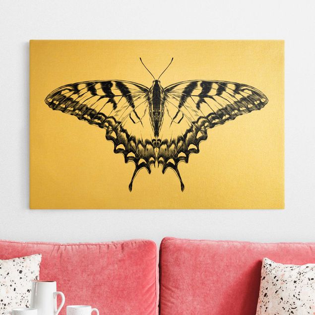 Leinwand Schmetterling Illustration fliegender Tiger Schwalbenschwanz Schwarz