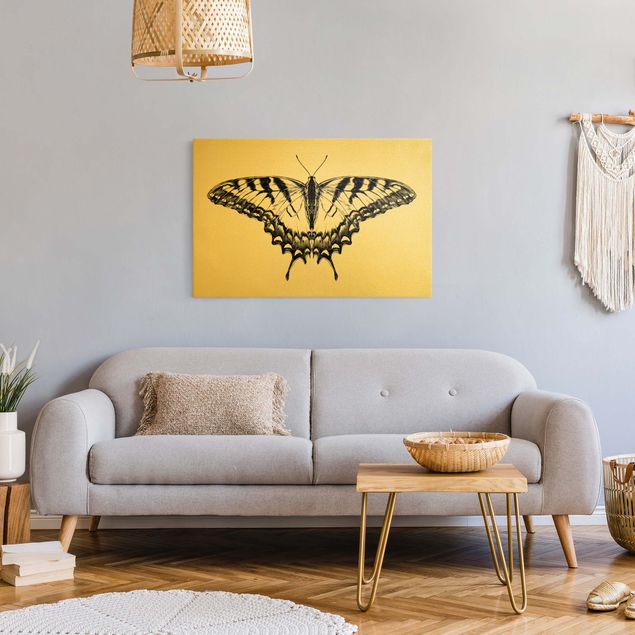 Wanddeko Büro Illustration fliegender Tiger Schwalbenschwanz Schwarz