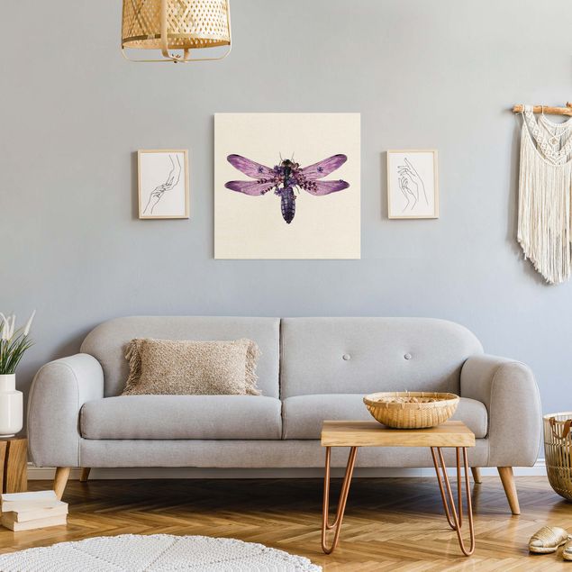 Wanddeko über Sofa Illustration florale Libelle