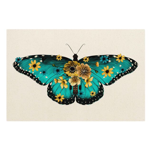 Wandbilder Schmetterlinge Illustration floraler Blauer Morpho