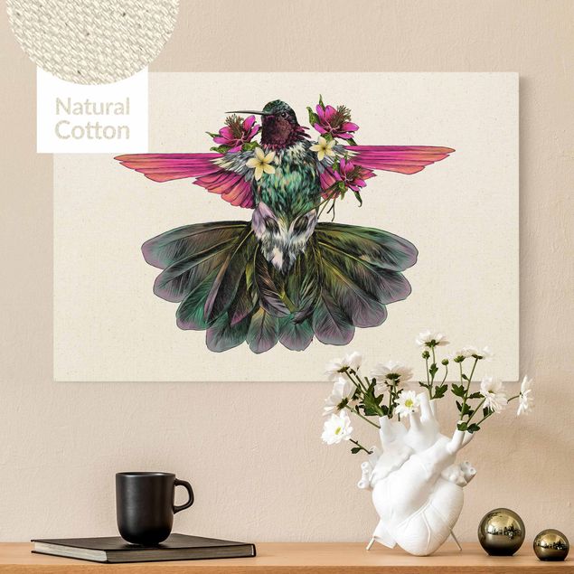 Wanddeko bunt Illustration floraler Kolibri