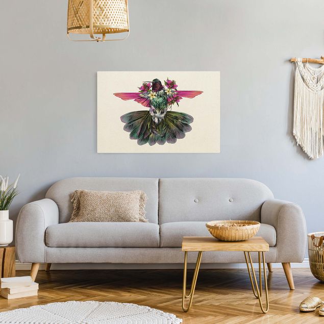 Wanddeko Schlafzimmer Illustration floraler Kolibri
