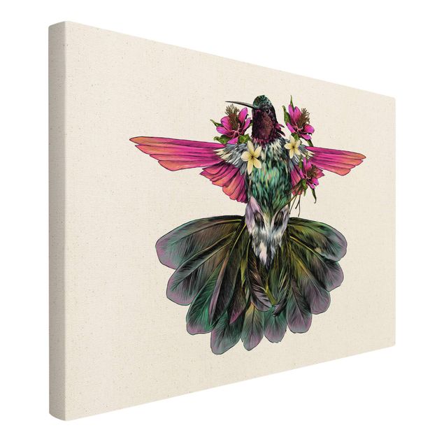 Wanddeko über Sofa Illustration floraler Kolibri
