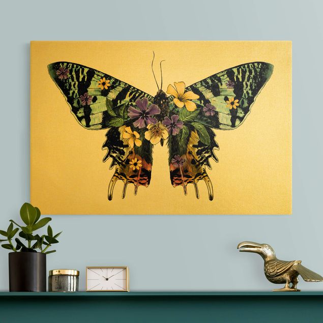Wanddeko Büro Illustration floraler Madagaskar Schmetterling
