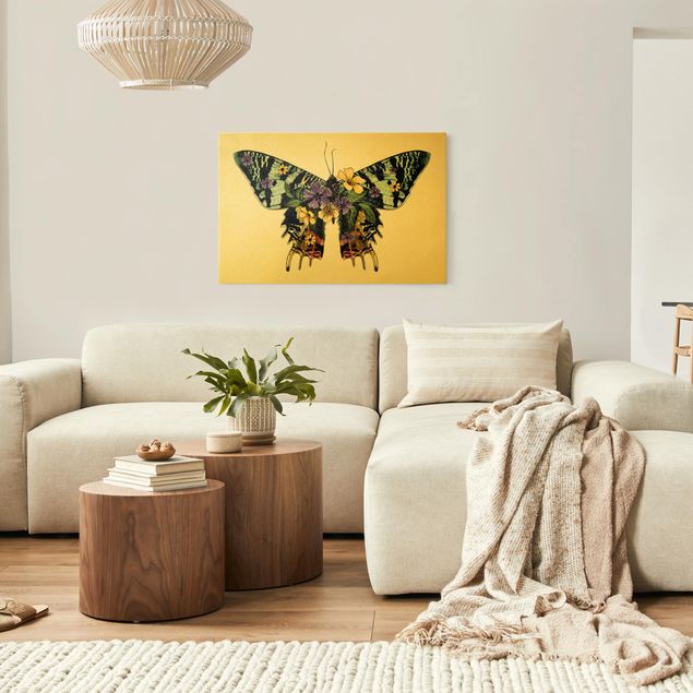 Wanddeko Wohnzimmer Illustration floraler Madagaskar Schmetterling
