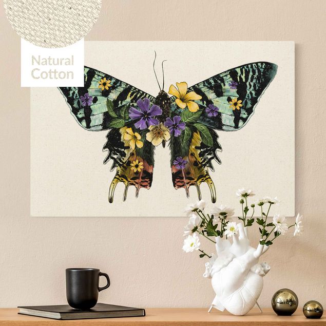 Wanddeko bunt Illustration floraler Madagaskar Schmetterling