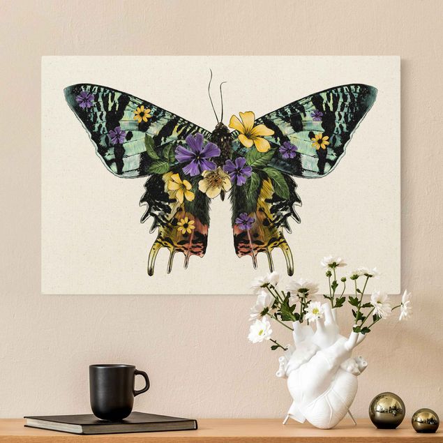 Wanddeko Wohnzimmer Illustration floraler Madagaskar Schmetterling