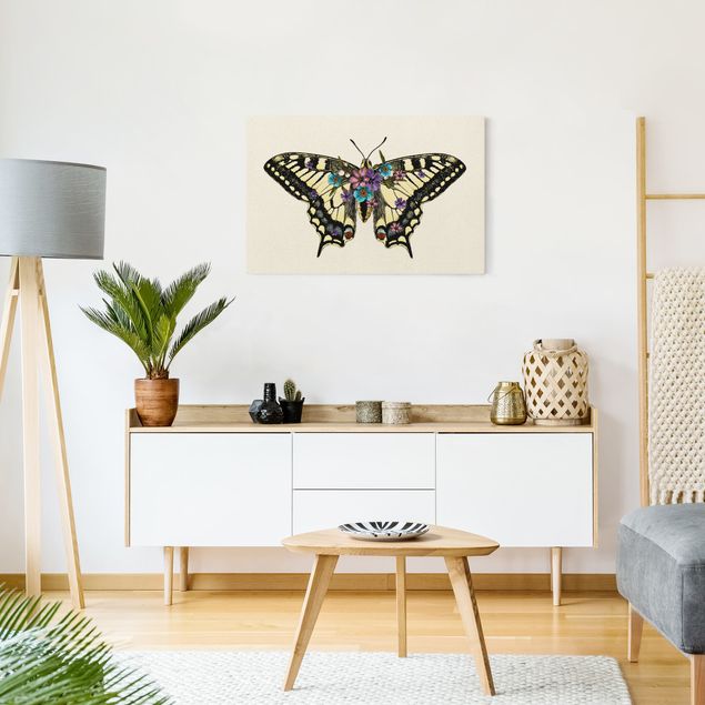 Wanddeko Schlafzimmer Illustration floraler Schwalbenschwanz