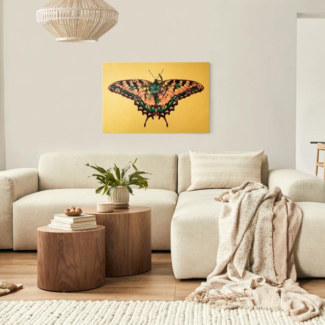 Wanddeko Schlafzimmer Illustration floraler Tiger Schwalbenschwanz