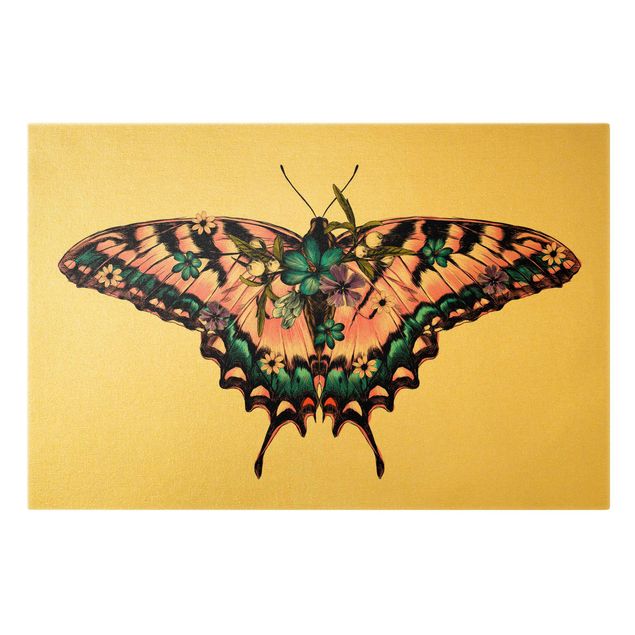 Leinwand Schmetterling Illustration floraler Tiger Schwalbenschwanz