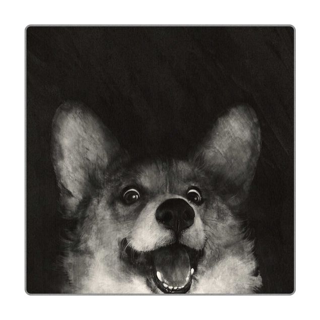 Wanddeko Praxis Illustration Hund Corgi Malerei Schwarz Weiß