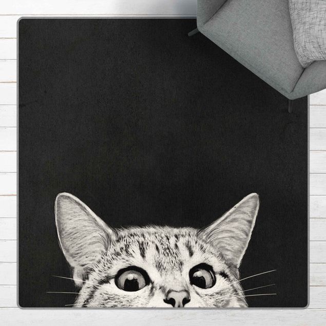 Wanddeko Büro Illustration Katze Schwarz Weiß Zeichnung