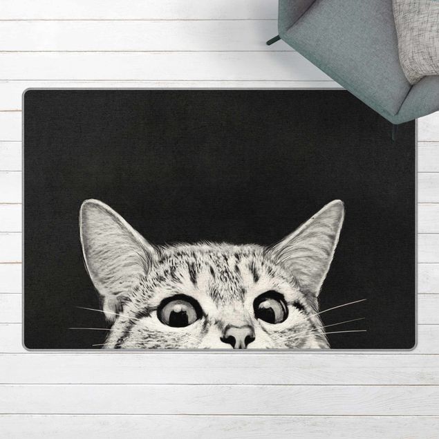 Wanddeko Büro Illustration Katze Schwarz Weiß Zeichnung