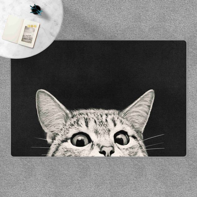 Wanddeko schwarz-weiß Illustration Katze Schwarz Weiß Zeichnung