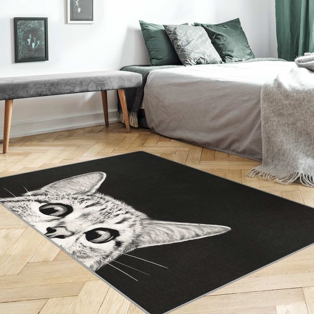 Wanddeko Praxis Illustration Katze Schwarz Weiß Zeichnung