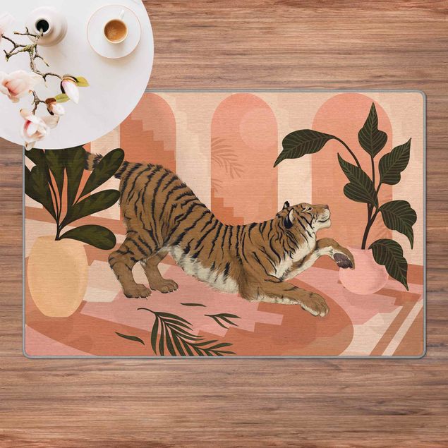 Wanddeko Büro Illustration Tiger in Pastell Rosa Malerei