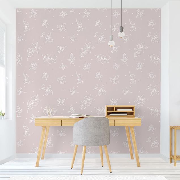 Wanddeko Wohnzimmer Illustrierte Blätter Muster Pastell Rosa