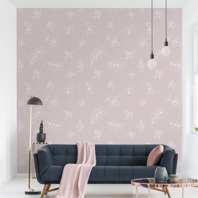 Wanddeko Schlafzimmer Illustrierte Blätter Muster Pastell Rosa