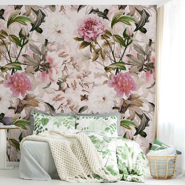 Wanddeko Schlafzimmer Illustrierte Pfingstrosen in Rosa