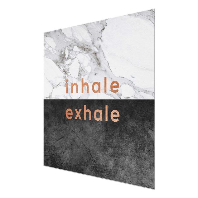 Wanddeko über Sofa Inhale Exhale Kupfer und Marmor