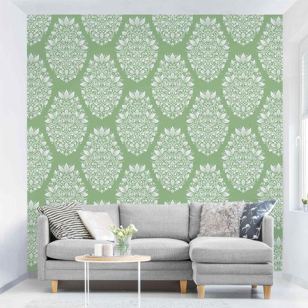 Wanddeko Wohnzimmer Jugendstil Muster auf Grün