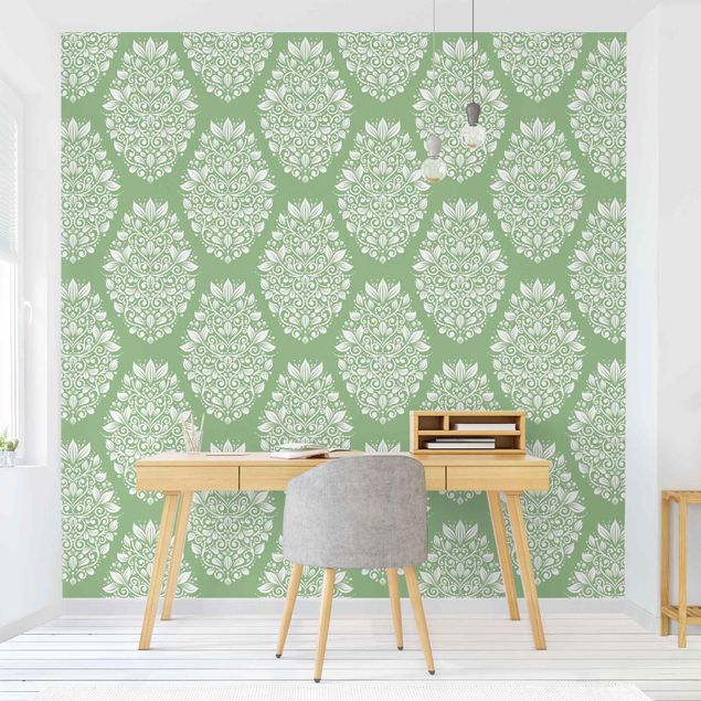 Wanddeko Schlafzimmer Jugendstil Muster auf Grün