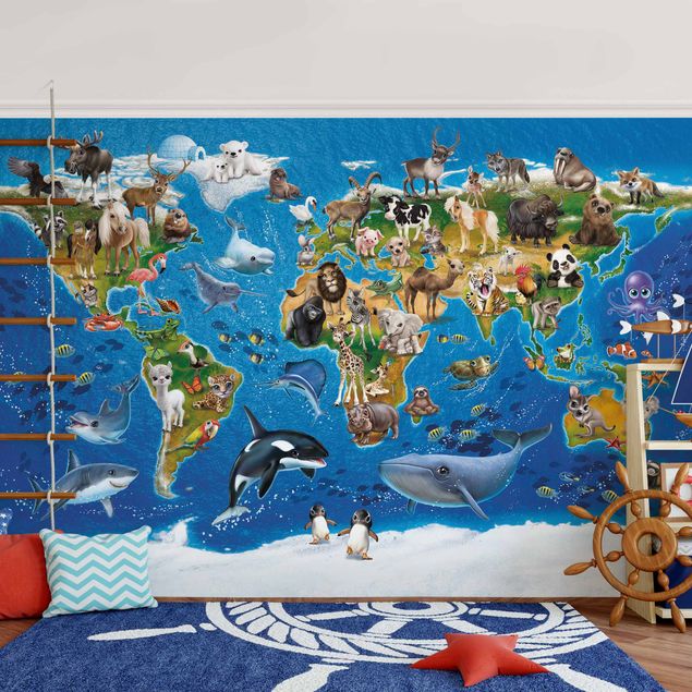 Babyzimmer Deko Weltkarte mit Tieren