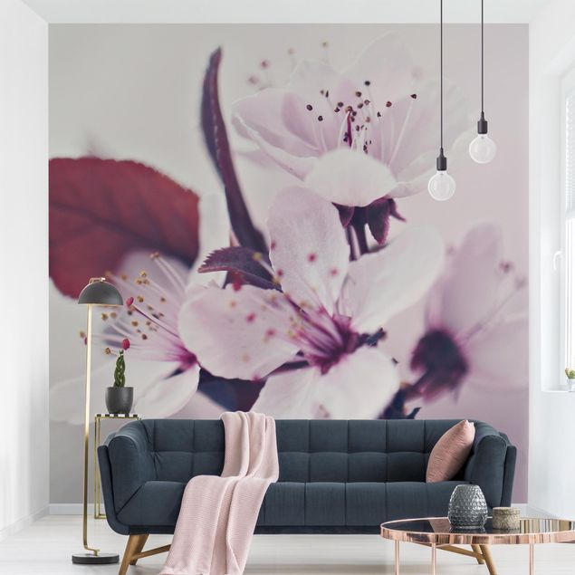 Wanddeko Wohnzimmer Kirschblütenzweig Altrosa