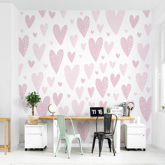 Wanddeko Mädchenzimmer Kleine und große gezeichnete Rosa Herzen