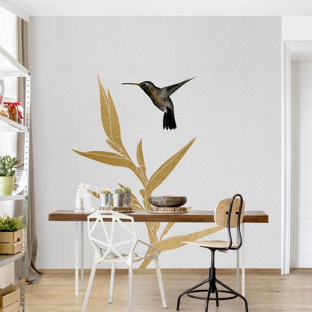 Wanddeko Schlafzimmer Kolibri und tropische goldene Blüte II