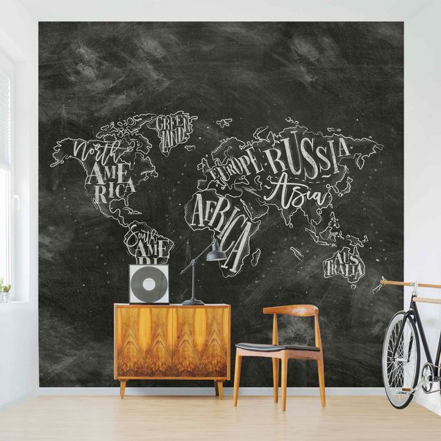 Wanddeko Wohnzimmer Kreide Weltkarte