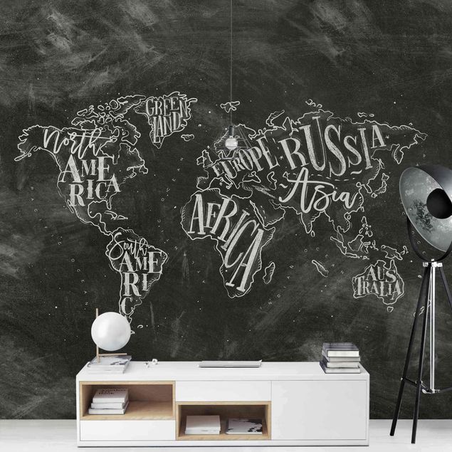 Wanddeko Esszimmer Kreide Weltkarte
