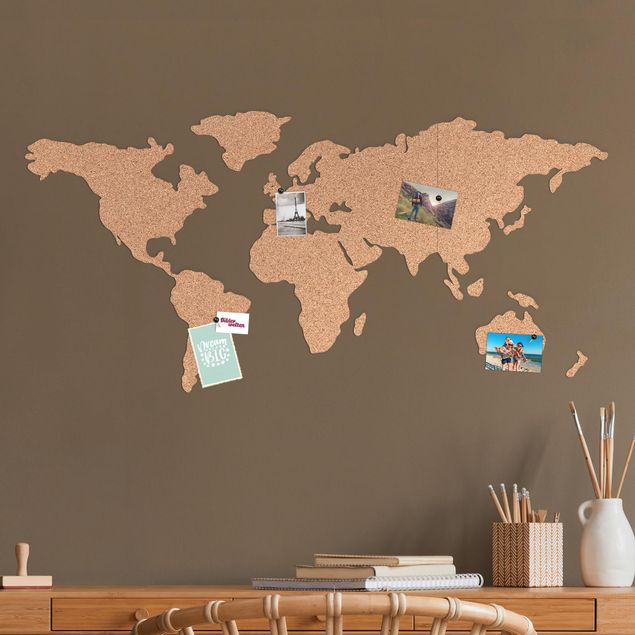Wanddeko Babyzimmer Weltkarte Kork Pinnwand mit 16 Landkarten-Pins 100 x 45 cm