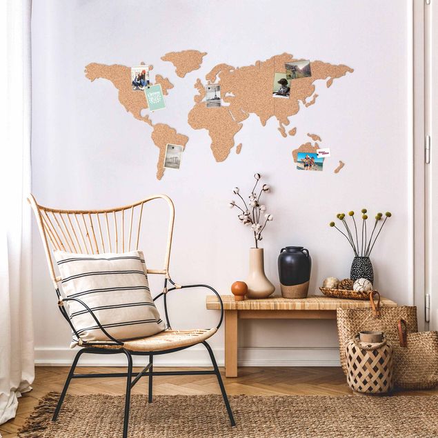 Wanddeko Jungenzimmer Weltkarte Kork Pinnwand mit 16 Landkarten-Pins 100 x 45 cm