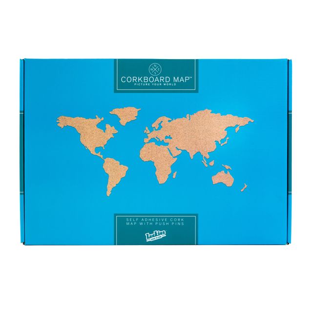 Wohndeko Karten Weltkarte Kork Pinnwand mit 16 Landkarten-Pins 100 x 45 cm