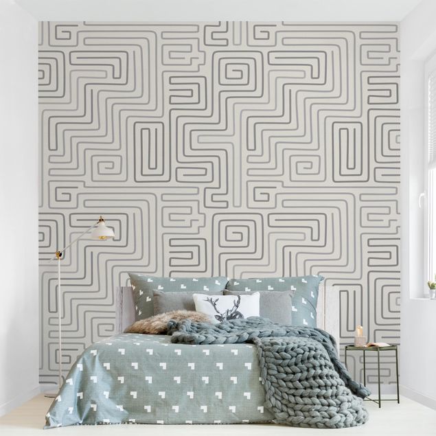 Tapete geometrisch Labyrinth Muster in Grau
