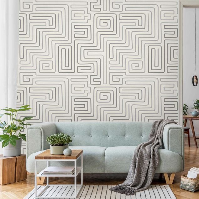 Wanddeko Wohnzimmer Labyrinth Muster in Grau