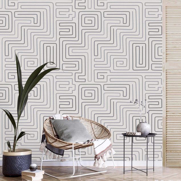 Wanddeko Schlafzimmer Labyrinth Muster in Grau
